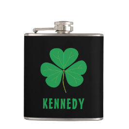 Kleeblatt Green Clover Ireland Celtic Irish Name Flachmann