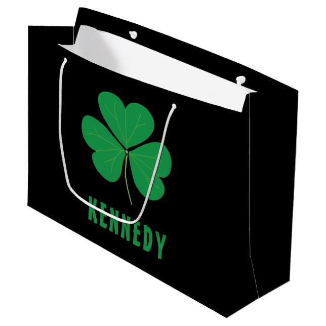 Kleeblatt Green Clover Ireland Celtic Irish Name Große Geschenktüte (Vorderseite Schrägansicht)