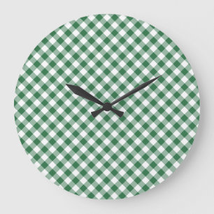 Kleeblatt Green und White Karo Gingham Wall Clock Große Wanduhr