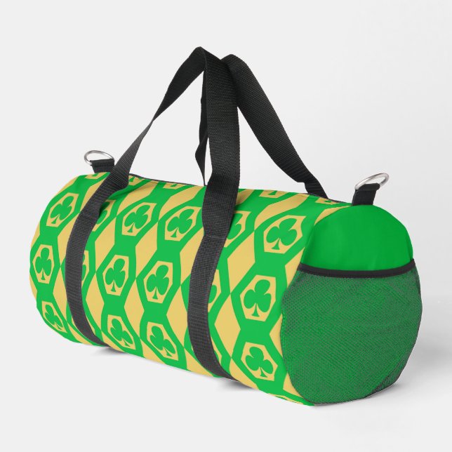 Kleeblatt-Grün-Gelb-Sechseckmuster Klein Duffle Bag (Rechte Ecke)