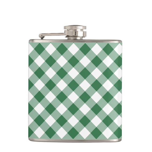 Kleeblatt Grün und Weiß Karo Gingham Hip Flask Flachmann (Vorderseite)