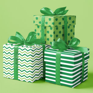 Kleeblatt grüne Linien, Zigzags & Set von 3 Geschenkpapier Set