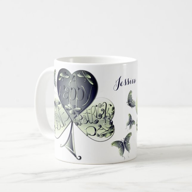 Kleeblatt "Happy St. Patrick's Day" Kaffeetasse (Vorderseite Links)