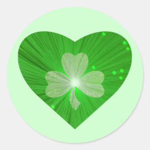 Kleeblatt Heart Aufkleber rund grün