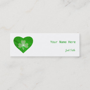 Kleeblatt Heart Weiße Seite schwach grüne Rückseit Mini Visitenkarte