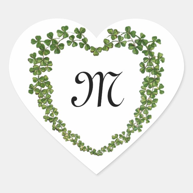 KLEEBLATT HERZ MONOGRAM St Patrick's Day Weiß Herz-Aufkleber (Vorderseite)