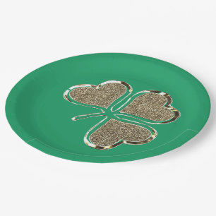 Kleeblatt Irish Symbol Clover Irland Gold Elegant Pappteller