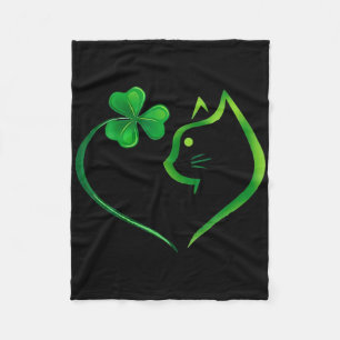 Kleeblatt Katze Herz St. Patricks Tag Katzenliebha Fleecedecke