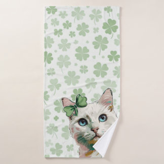 Kleeblatt Katze mit blauen Augen Badhandtuch Set
