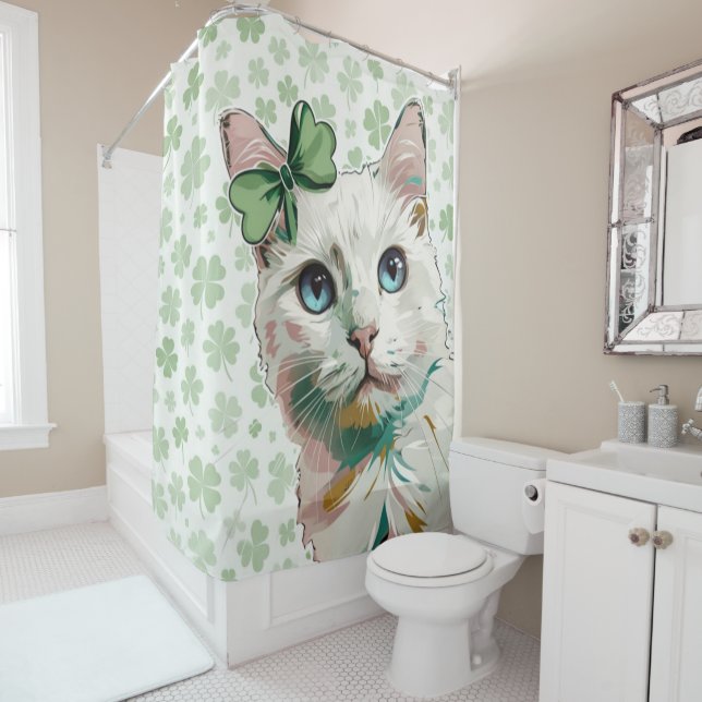 Kleeblatt Katze mit blauen Augen Duschvorhang (Beispiel)