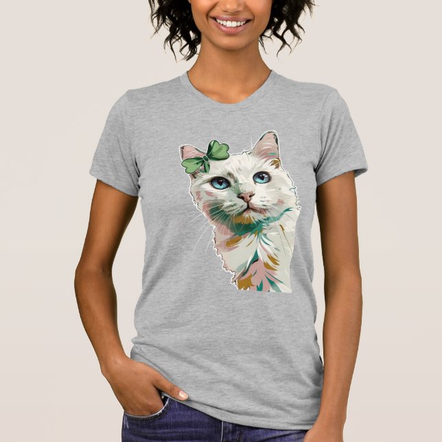 Kleeblatt Katze mit blauen Augen T-Shirt (Vorderseite)