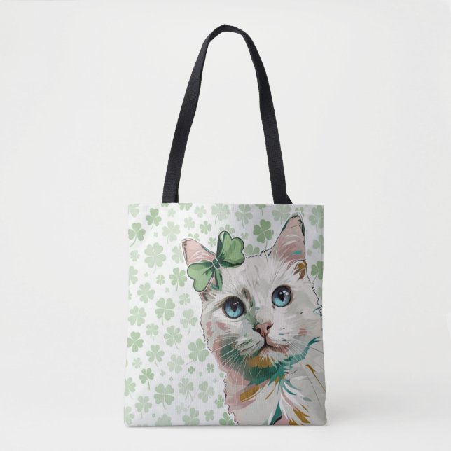 Kleeblatt Katze mit blauen Augen Tasche (Vorderseite)