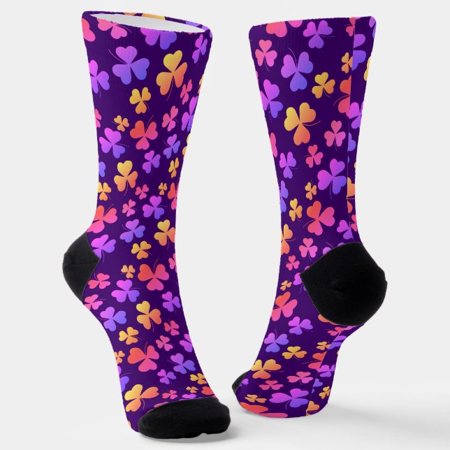 Kleeblatt Kleber Leaf Lila Gelborange Elegante Socken (Gewinkelt)