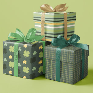 Kleeblatt & Lines Festivals Grün/Gelb Set 3 Geschenkpapier Set
