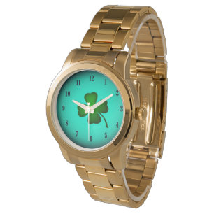 Kleeblatt mit individuellem Text auf Grün - Lasst  Armbanduhr