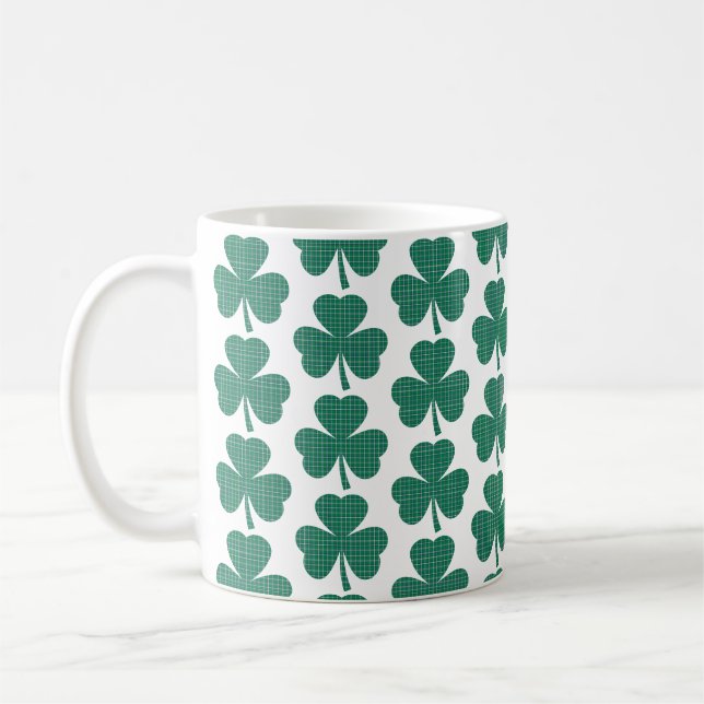 Kleeblatt-Muster-Karo Klassisches Grün Kaffeetasse (Links)