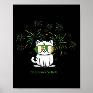Kleeblatt N Roll Cat St Patricks Day Men Women Kid Poster