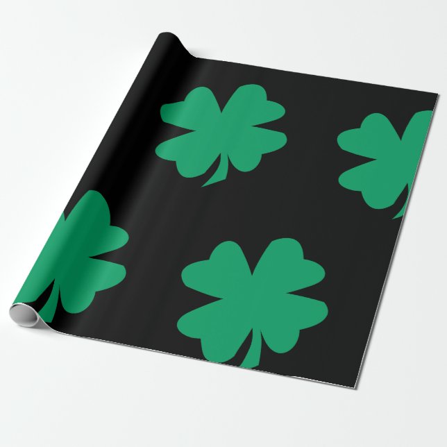 Kleeblatt Pattern Black Green St Patrick's Day 202 Geschenkpapier (Ungerollt)