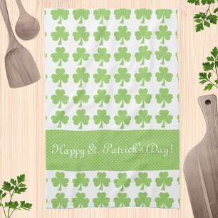 Kleeblatt Polka dot St Patrick Day Ihr Text weiß Geschirrtuch
