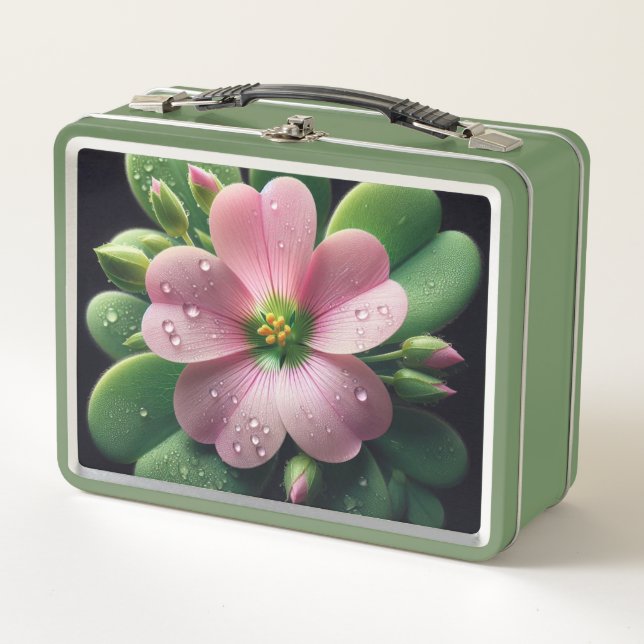 Kleeblatt, Rosa und grüne Oxalis Metall Brotdose (Vorderseite)