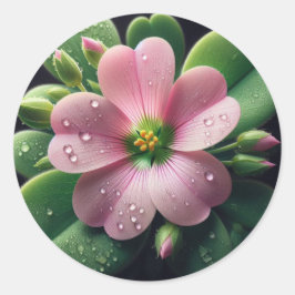 Kleeblatt, Rosa und grüne Oxalis Runder Aufkleber