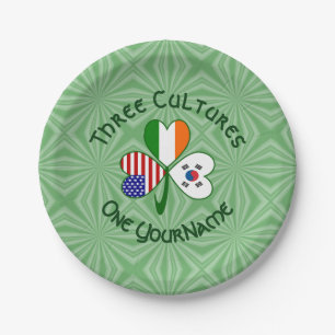 Kleeblatt S. Korea Irland USA Flaggen Personalisie Pappteller