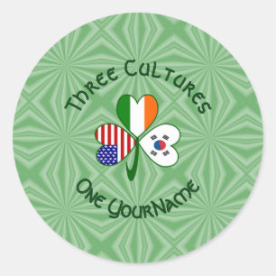 Kleeblatt S. Korea Irland USA Flaggen Personalisie Runder Aufkleber