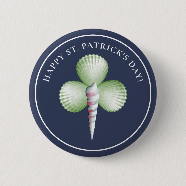 Kleeblatt Seashells St. Patrick's Day Button (Vorderseite)