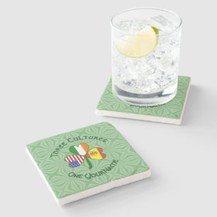 Kleeblatt Spanien Irland USA Flaggen Steinuntersetzer