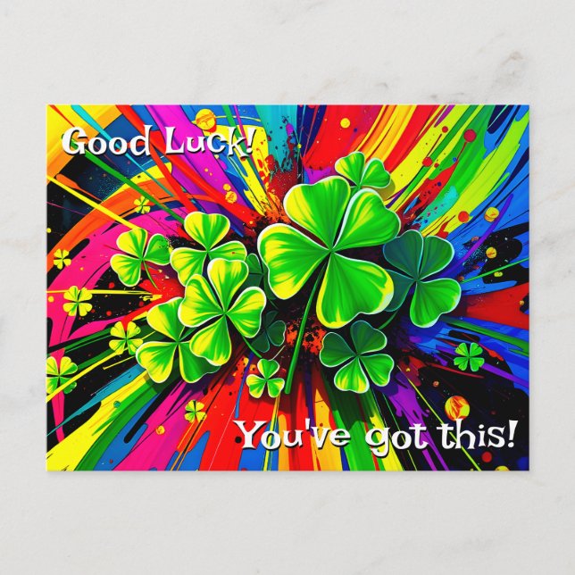 [Kleeblatt Splash] Rainbow Paint Spritzer Viel Glü Postkarte (Vorderseite)