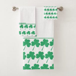 KLEEBLATT St Patrick Personalisiert Scripting WHIT Badhandtuch Set