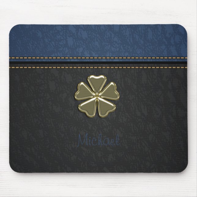Kleeblatt St.Patrick`s Tag,Blaues Leder Mousepad (Vorne)