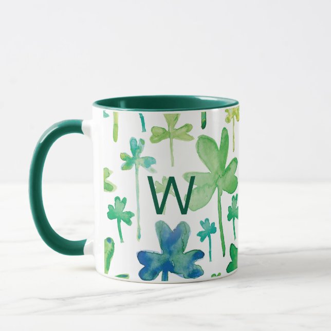 Kleeblatt St. Patrick's Day Grüner Monogramm Beche Tasse (Links)