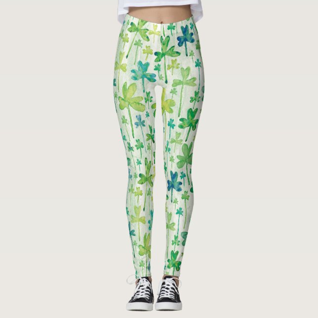 Kleeblatt St. Patrick's Day Hellgrüne Leggings (Vorderseite)