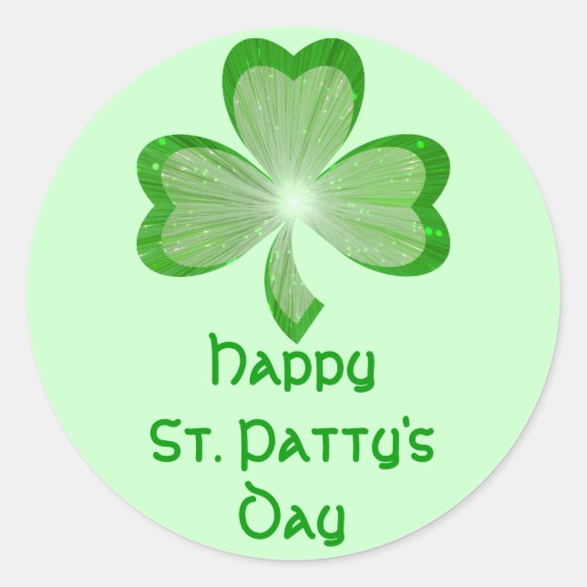 Kleeblatt "St Patty's Day" Aufkleber rund grün (Vorderseite)