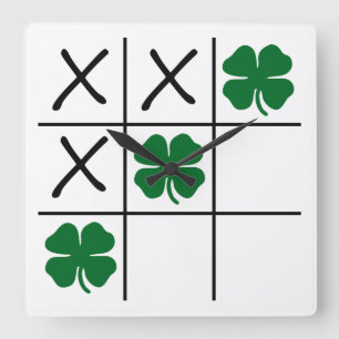 Kleeblatt Tic Tac Toe Quadratische Wanduhr