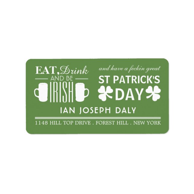 Kleeblatt und Bier Irish St Patrick's Day Adressaufkleber (Vorne)
