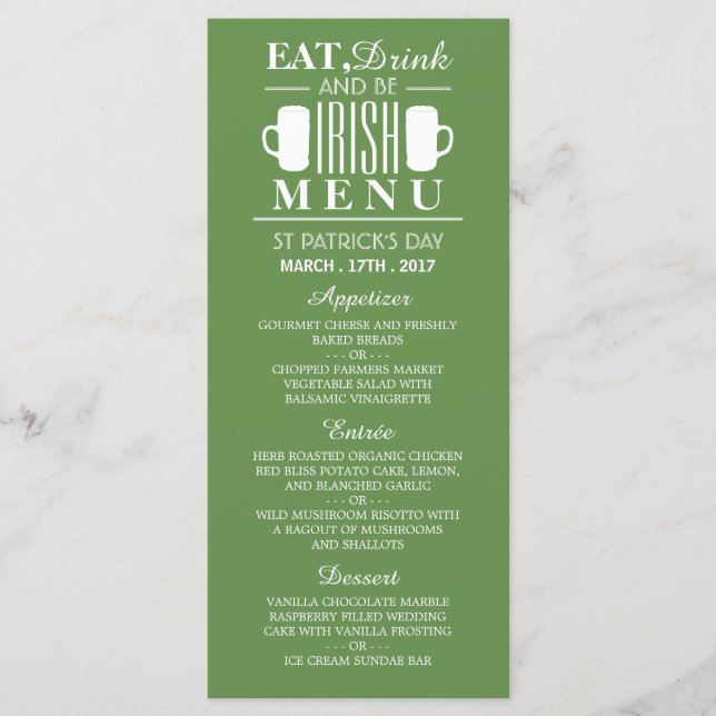Kleeblatt und Bier Irish St Patrick's Day Menu Menükarte (Vorderseite)