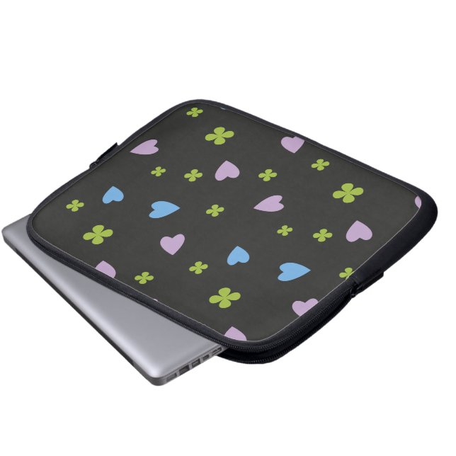 Kleeblatt- und Herzmuster Laptopschutzhülle (Vorne Knopf)