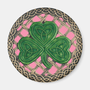 Kleeblatt und keltische Knochen Magnet Pink