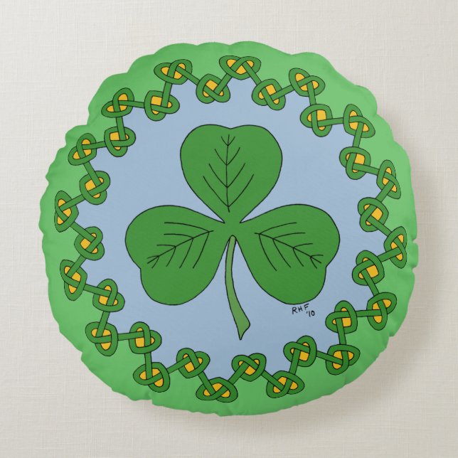 Kleeblatt und Knüpfarbeit Rundes Kissen (Vorderseite)