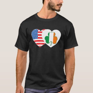 Kleeblatt USA Flag Twin Heart for Irish America P T-Shirt