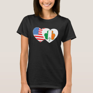 Kleeblatt USA Flag Twin Heart for Irish America P T-Shirt