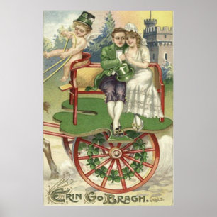 Kleeblatt-verheiratetes-Paar-Pferdekutsche-Cherub Poster
