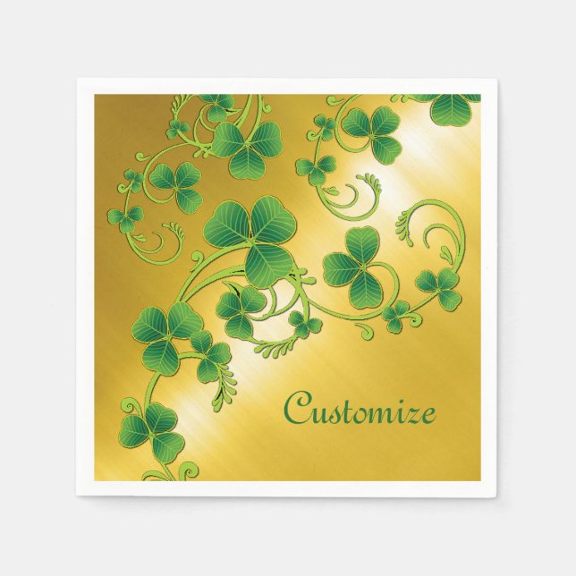 Kleeblatt Vines Green und Gold Napkins Serviette (Vorderseite)