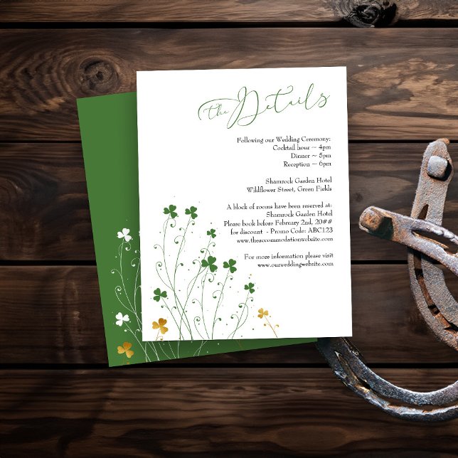 Kleeblatt Wildblume Hochzeiten Details Begleitkarte (Wedding Details insert card from my Shamrock Wildflower wedding collection)