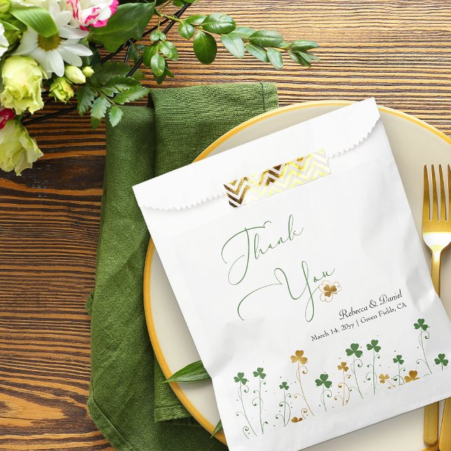Kleeblatt Wildblume Wedding Calligraphy Vielen Dan Geschenktütchen (Wedding Favor Bags from my Shamrock Wildflower Collection)