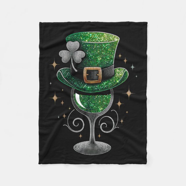 Kleeblatt Wine Gles Drinks St Patricks Day Irish Fleecedecke (Vorderseite)