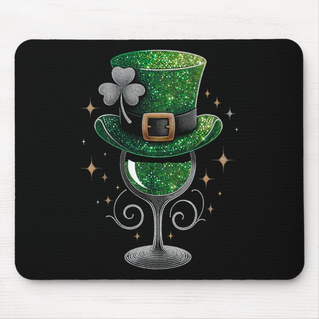Kleeblatt Wine Gles Drinks St Patricks Day Irish Mousepad (Vorne)