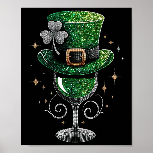 Kleeblatt Wine Gles Drinks St Patricks Day Irish Poster (Vorne)